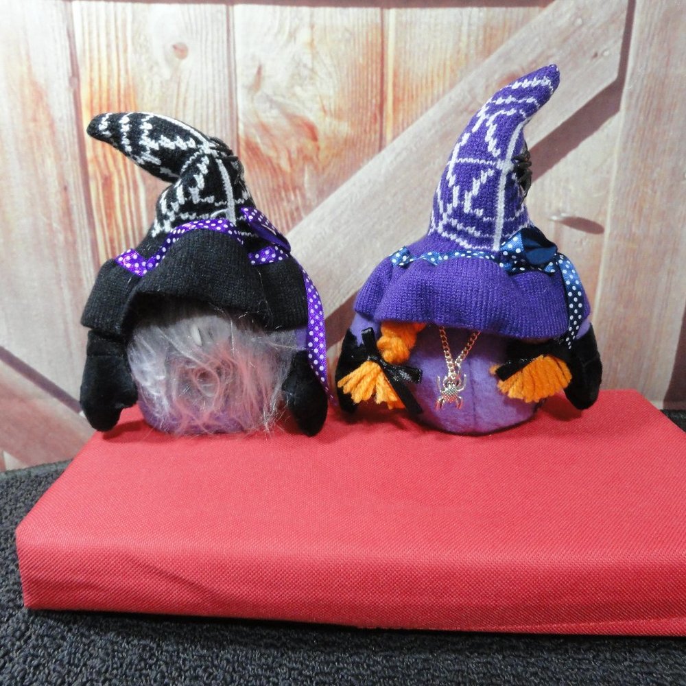 Gnome Halloween Vampire and Witch plush firguine~CUTE~ 8"x4" NIP spider on hat